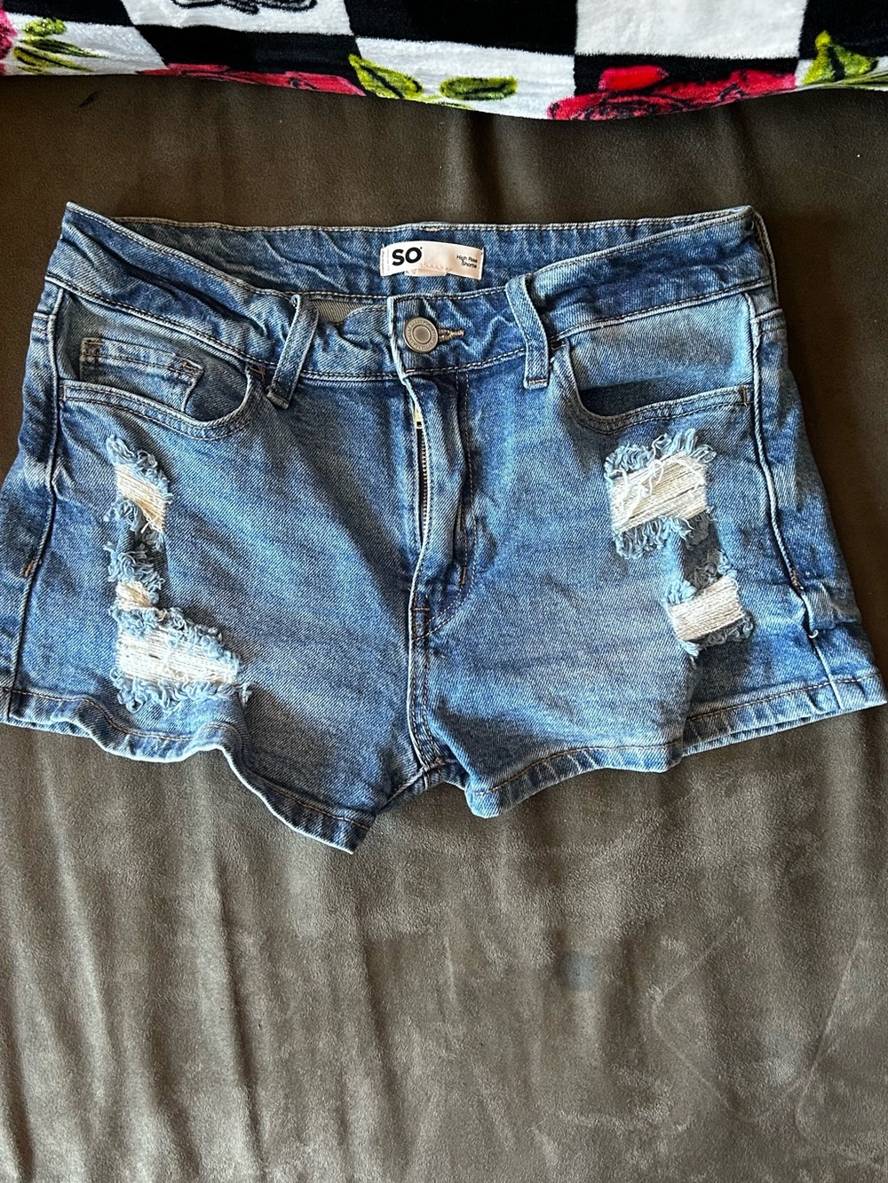 SO Distressed Medium Blue Denim Jean Shorts